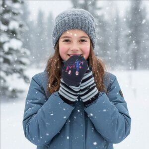 Disney ✦ Descendants Kids Gloves ✦ 2-Pack Black & Striped Convertible NWT